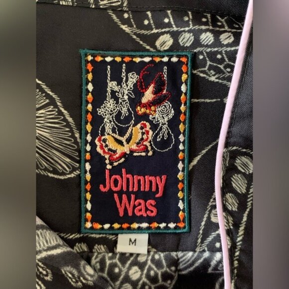 Johnny Was Womens Patsie Button-Up Silk Shirt Size Medium Black White - Picture 3 of 11